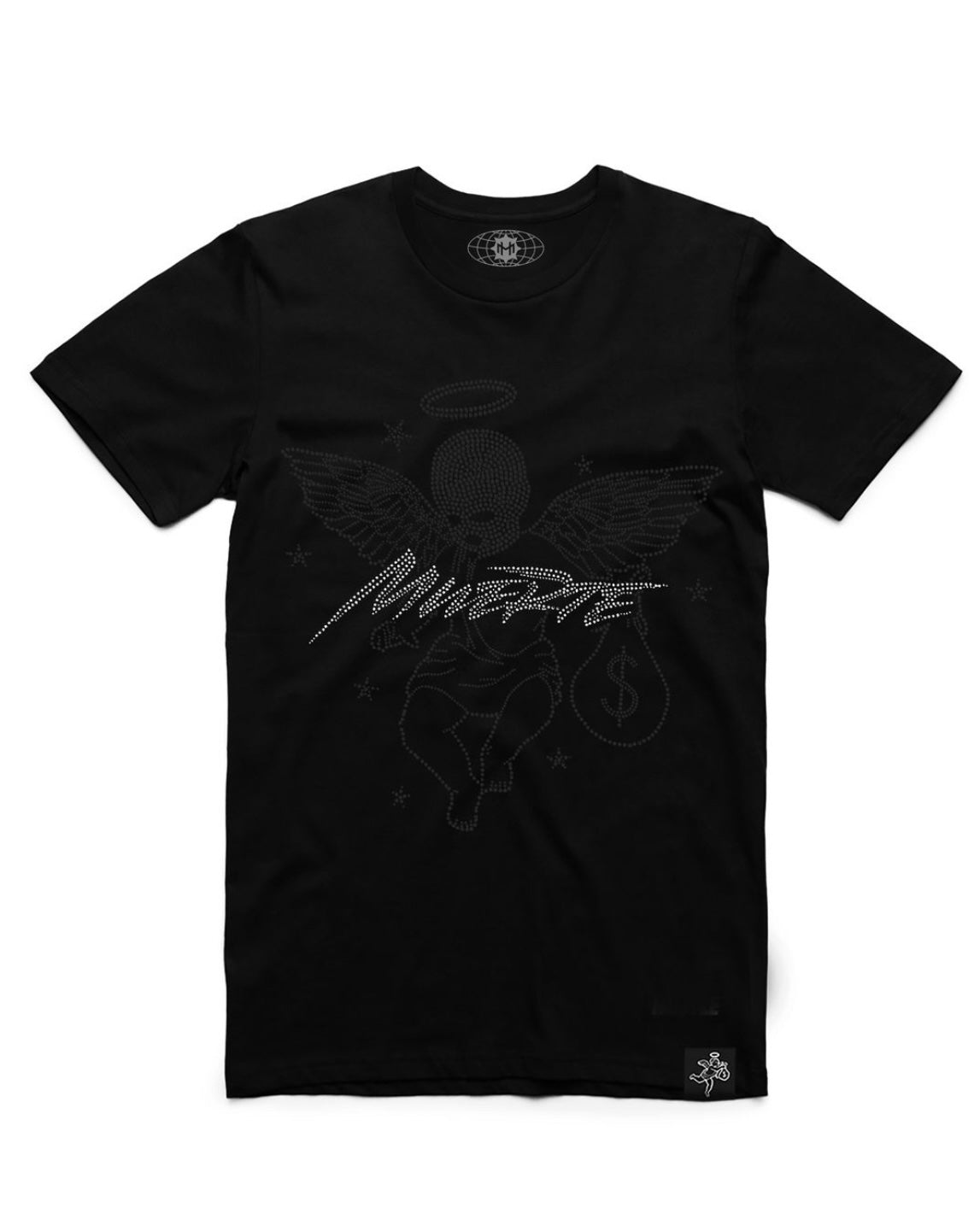 Hustle daily Muerte Script Black Star Rhinestone Tee in black