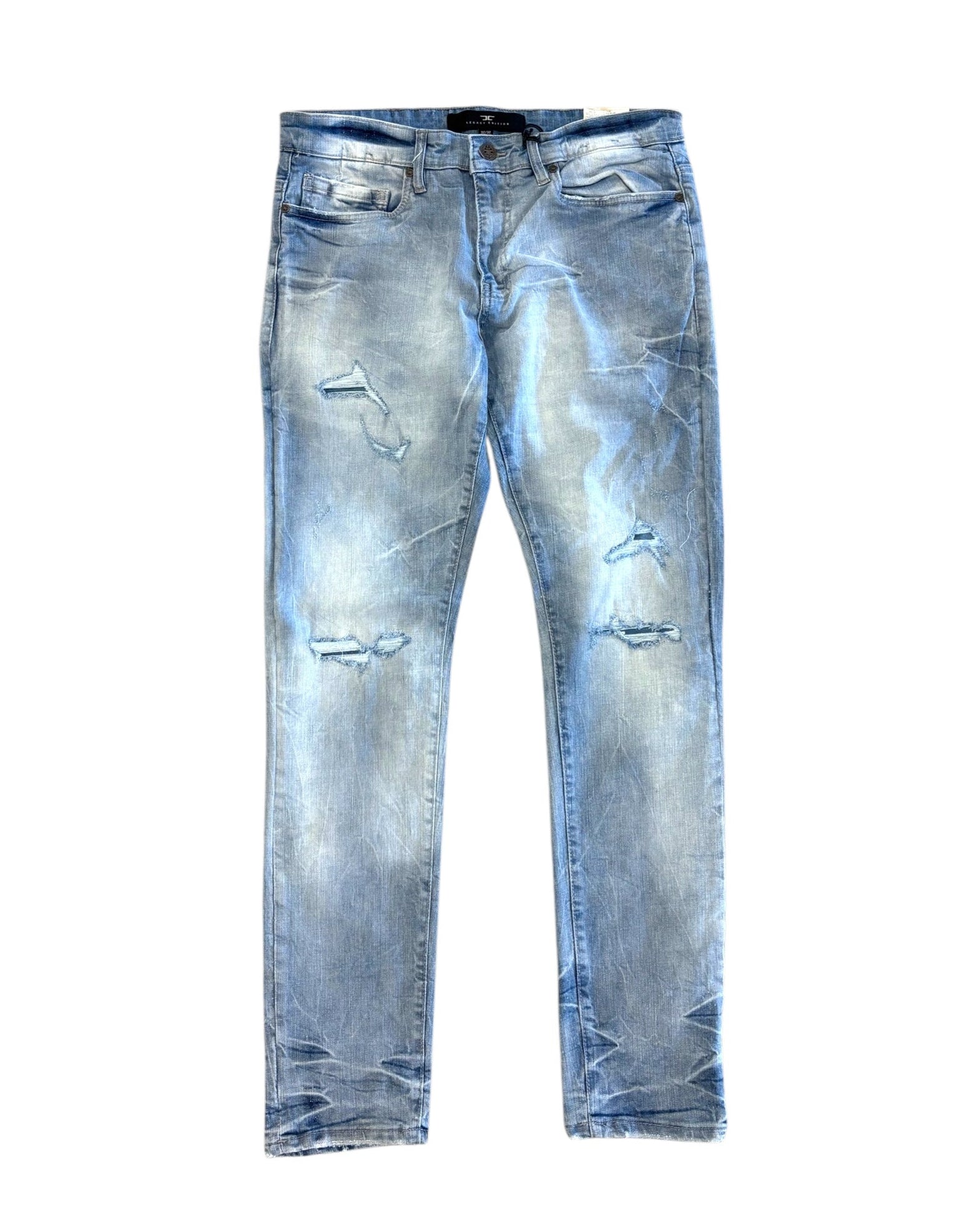 Jordan Craig new washed shredded jeans in ice blue