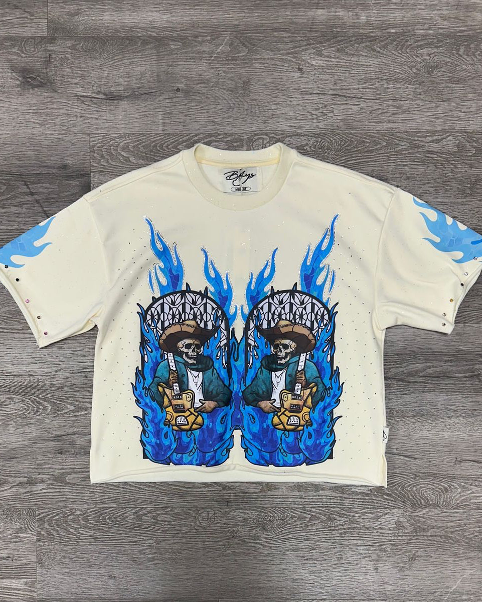 Bkys on fire crop tee in off-white