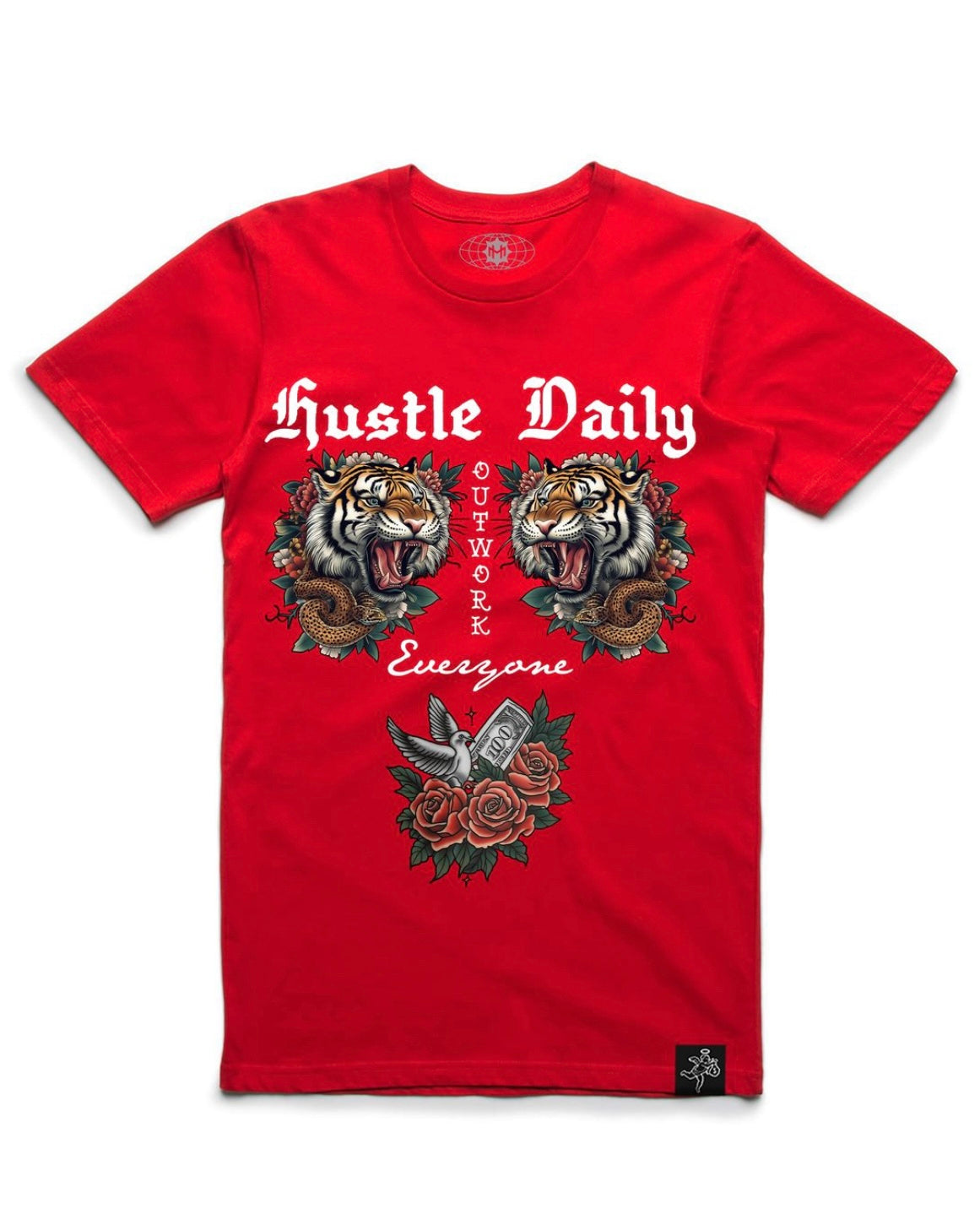 Hustle daily outwork tiger tattoo in red