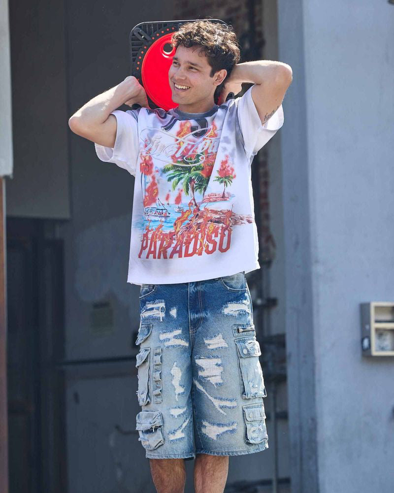 First row lost Paradise Electric Shock Skull tee in white