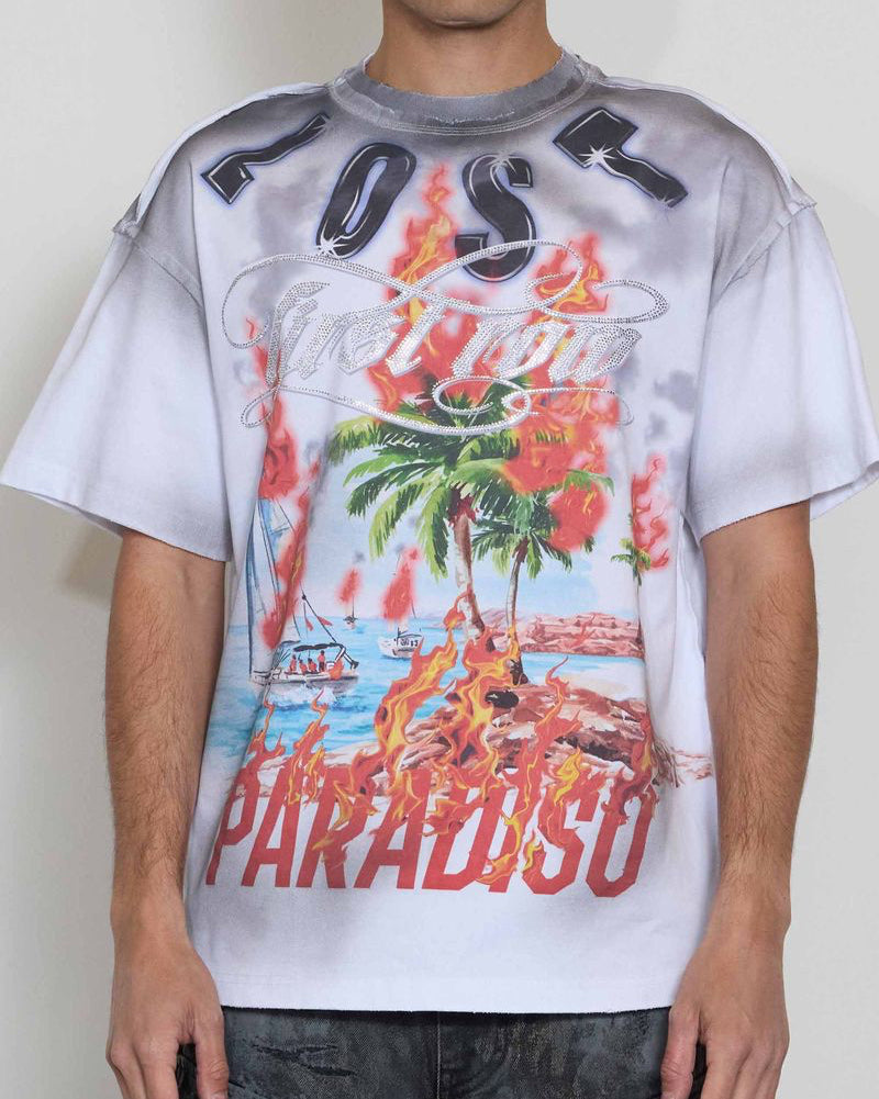 First row lost Paradise Electric Shock Skull tee in white