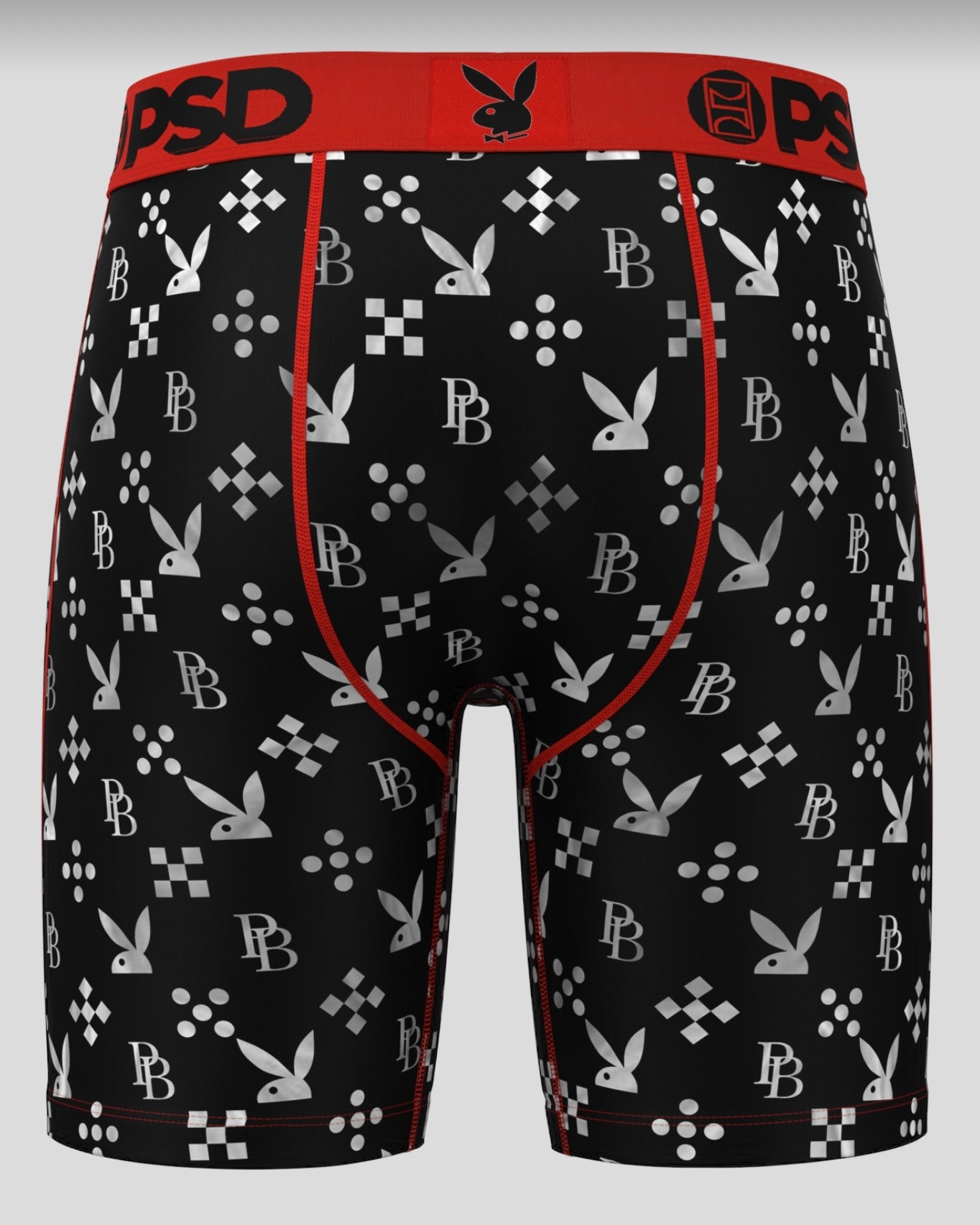 Psd pb monogram briefs in black and red.