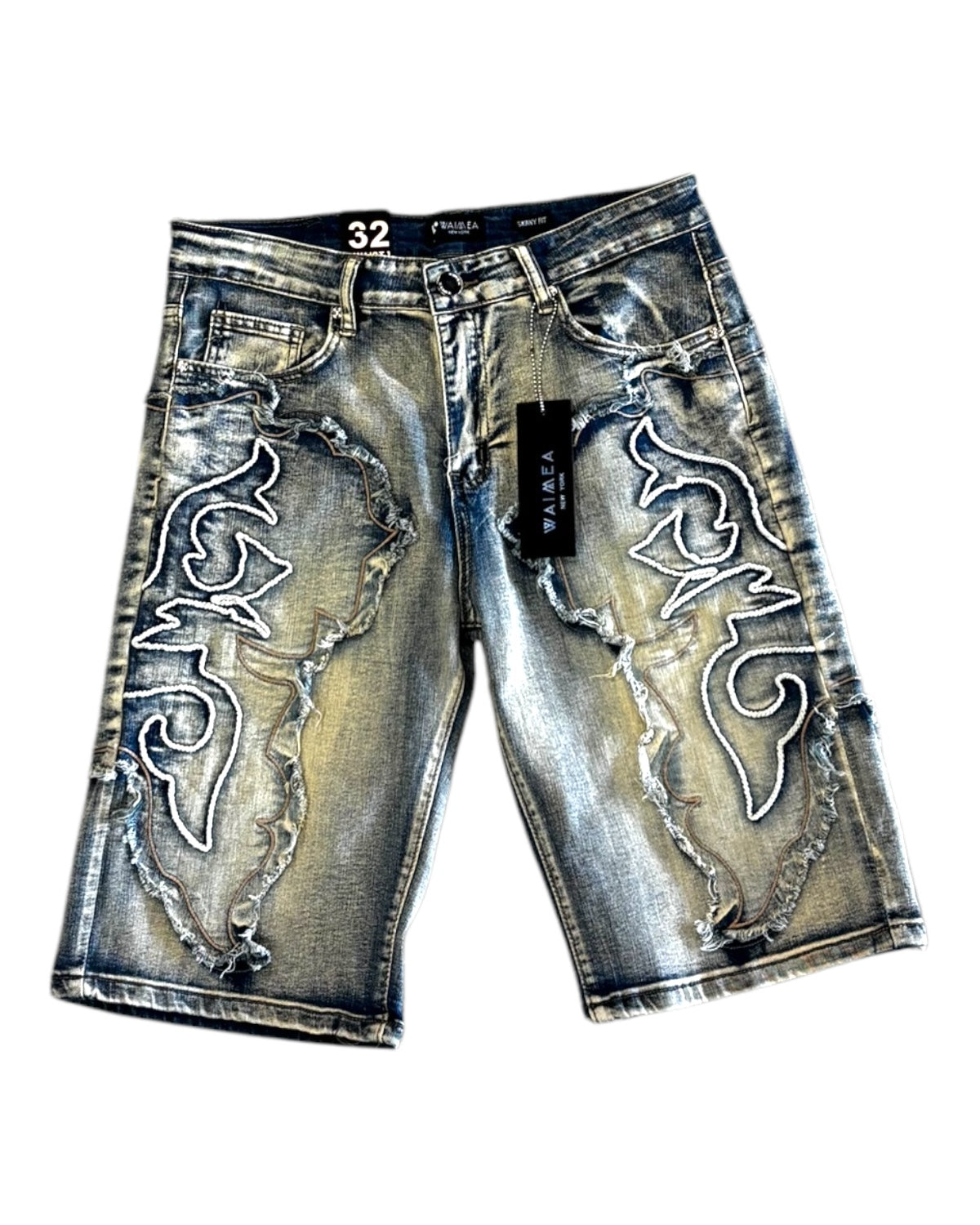 Embroidered Fringe Denim Short