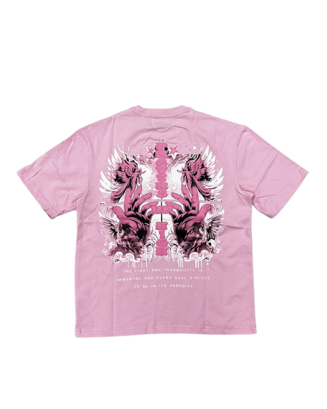 Prayers Up High Puff Print Oversized Tee in Pink Color