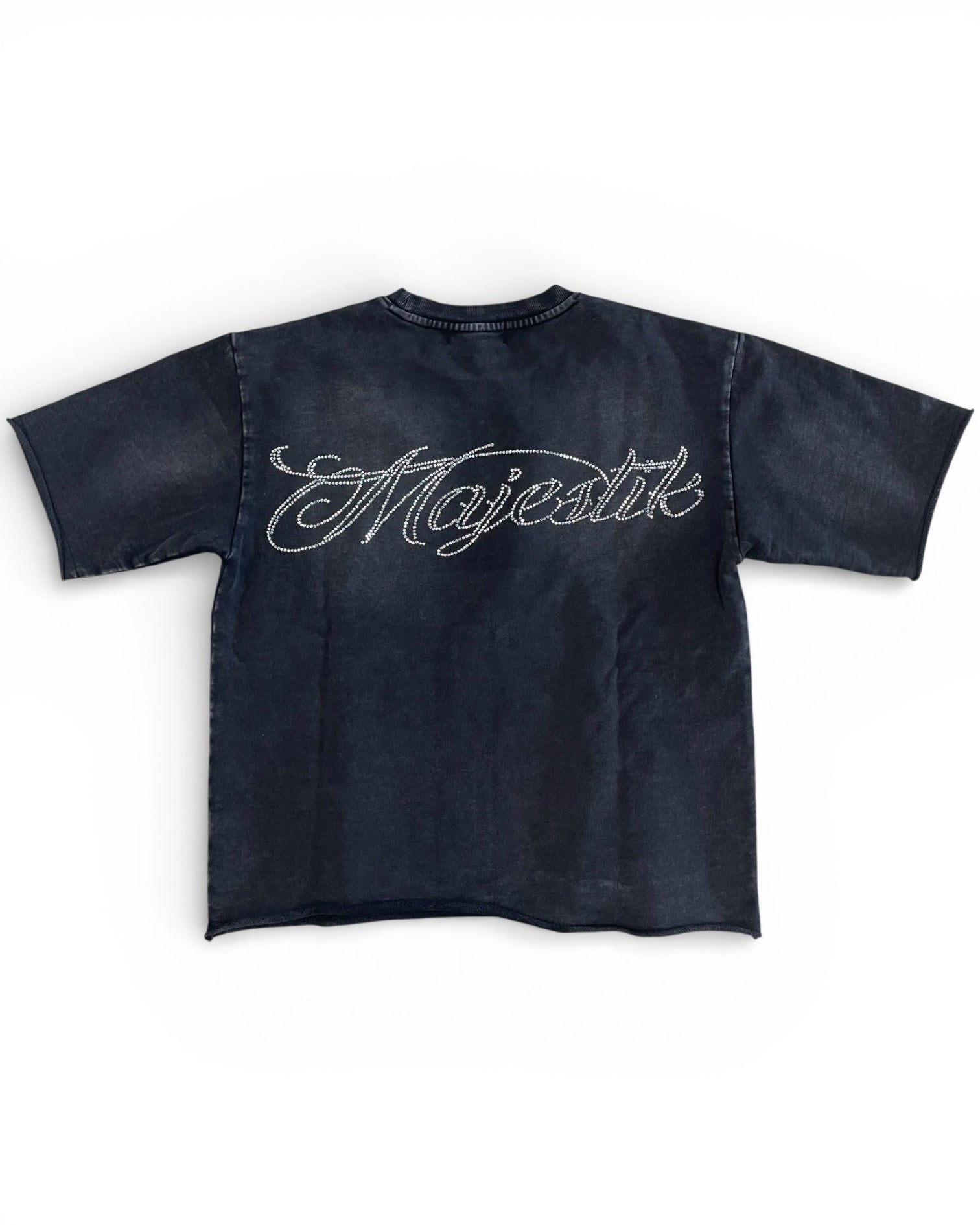 Black t-shirt with 'Majestik' logo on a white background