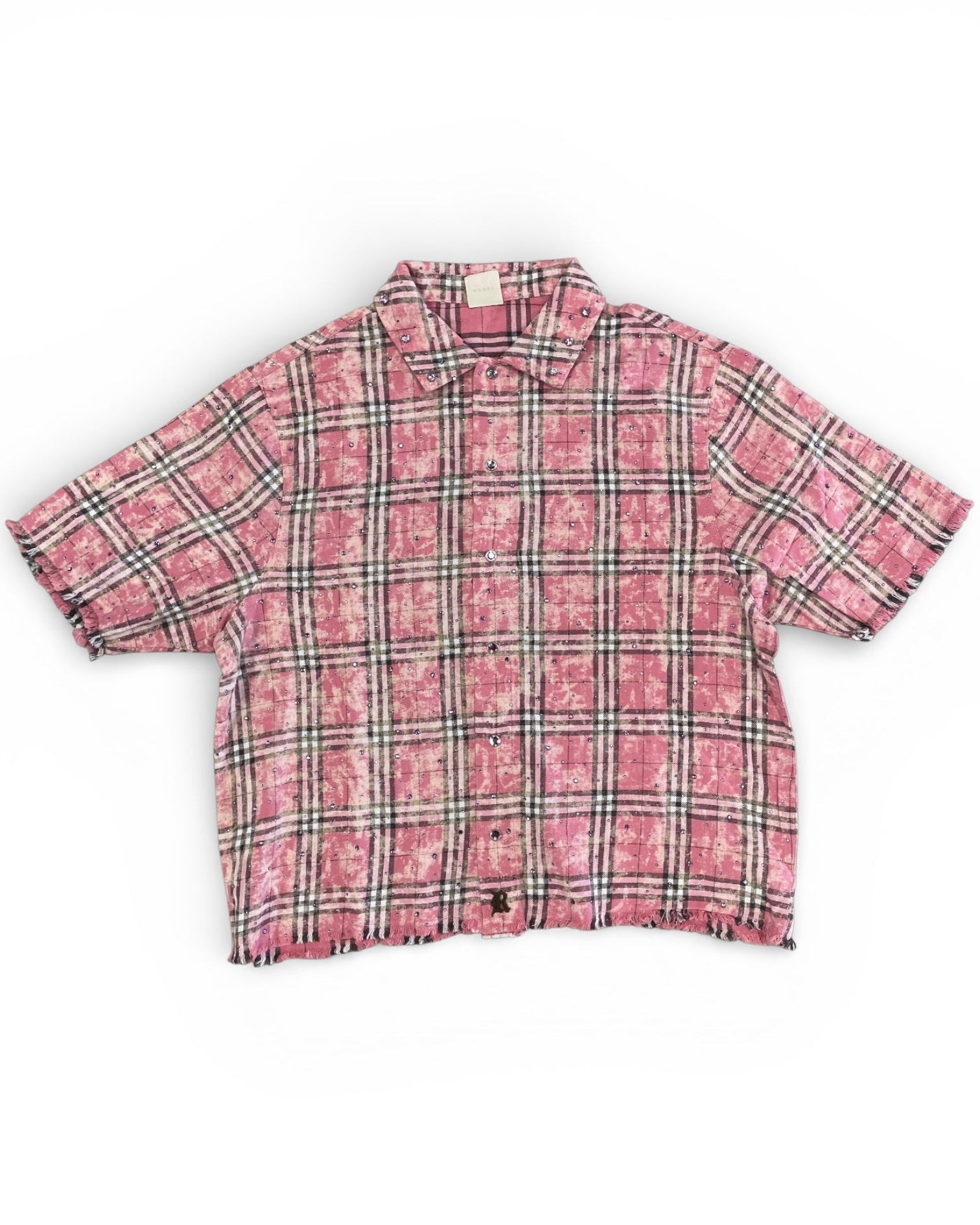 Pink plaid shirt WITH RHINESTONES on a white background