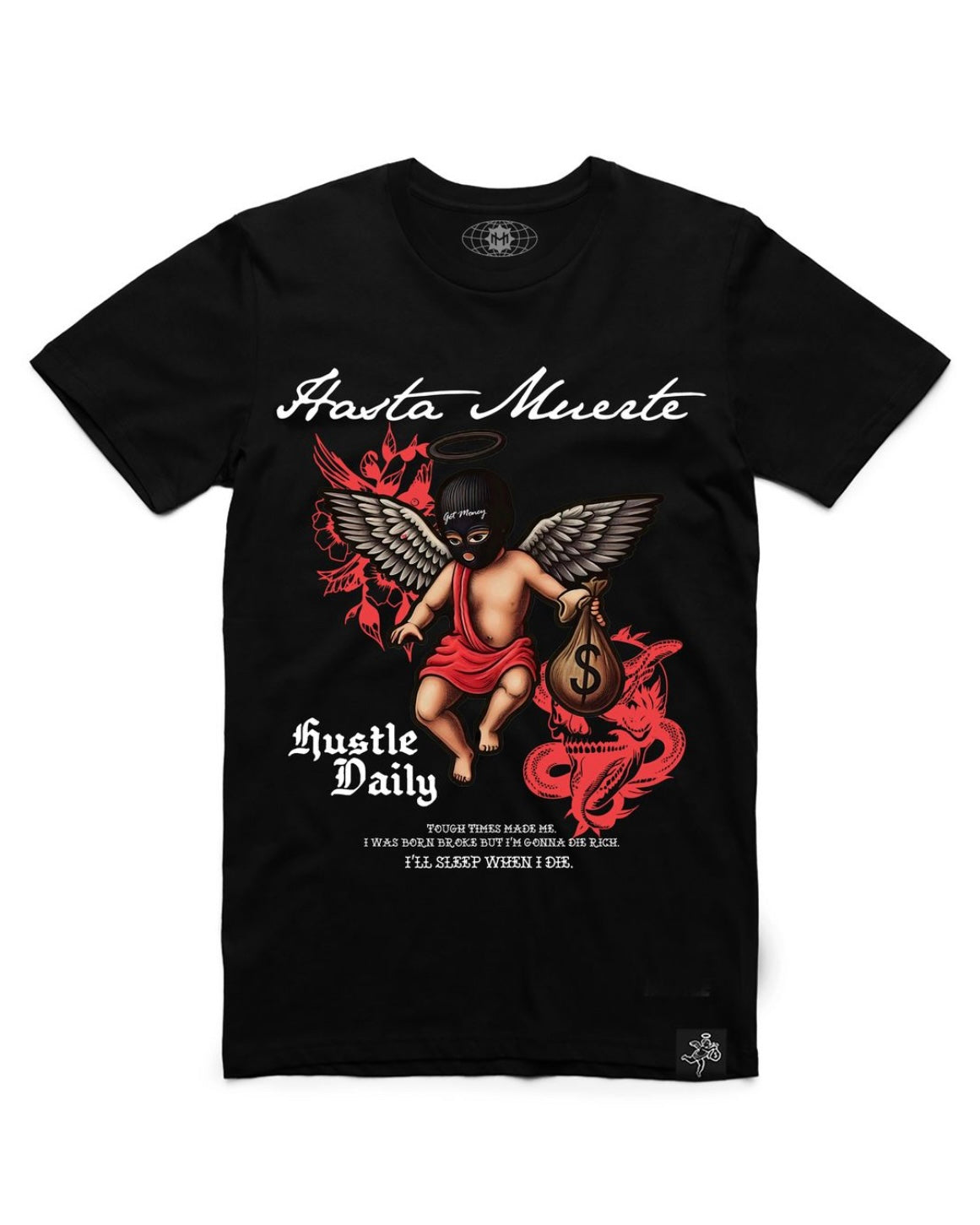 Hustle daily red shaded mm tattoo tee in black