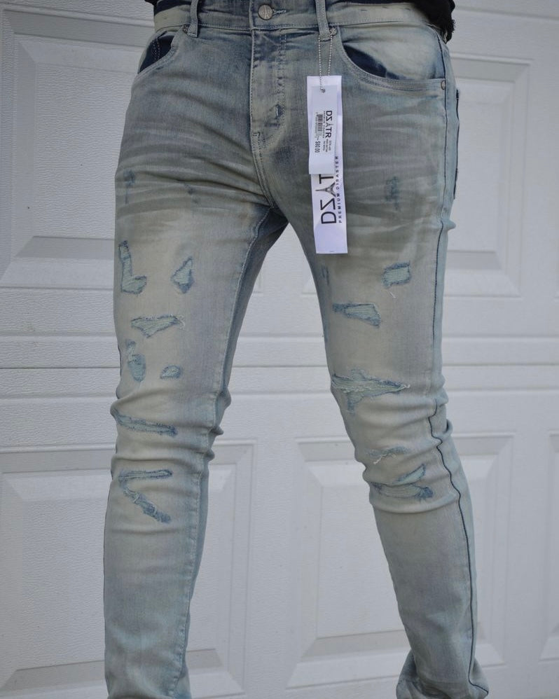 Dzstar Ripped Tinted Jeans In blue tint