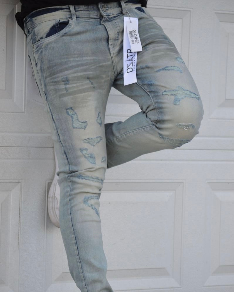 Dzstar Ripped Tinted Jeans In blue tint