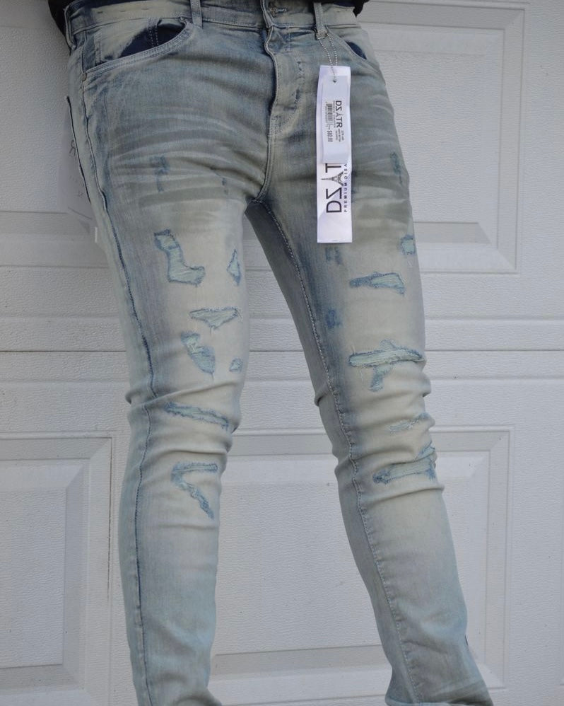 Dzstar Ripped Tinted Jeans In blue tint