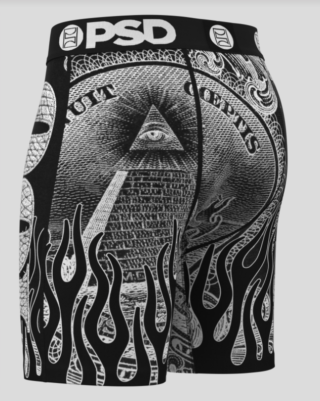 Black and white graphic design on a product with 'PSD' branding.