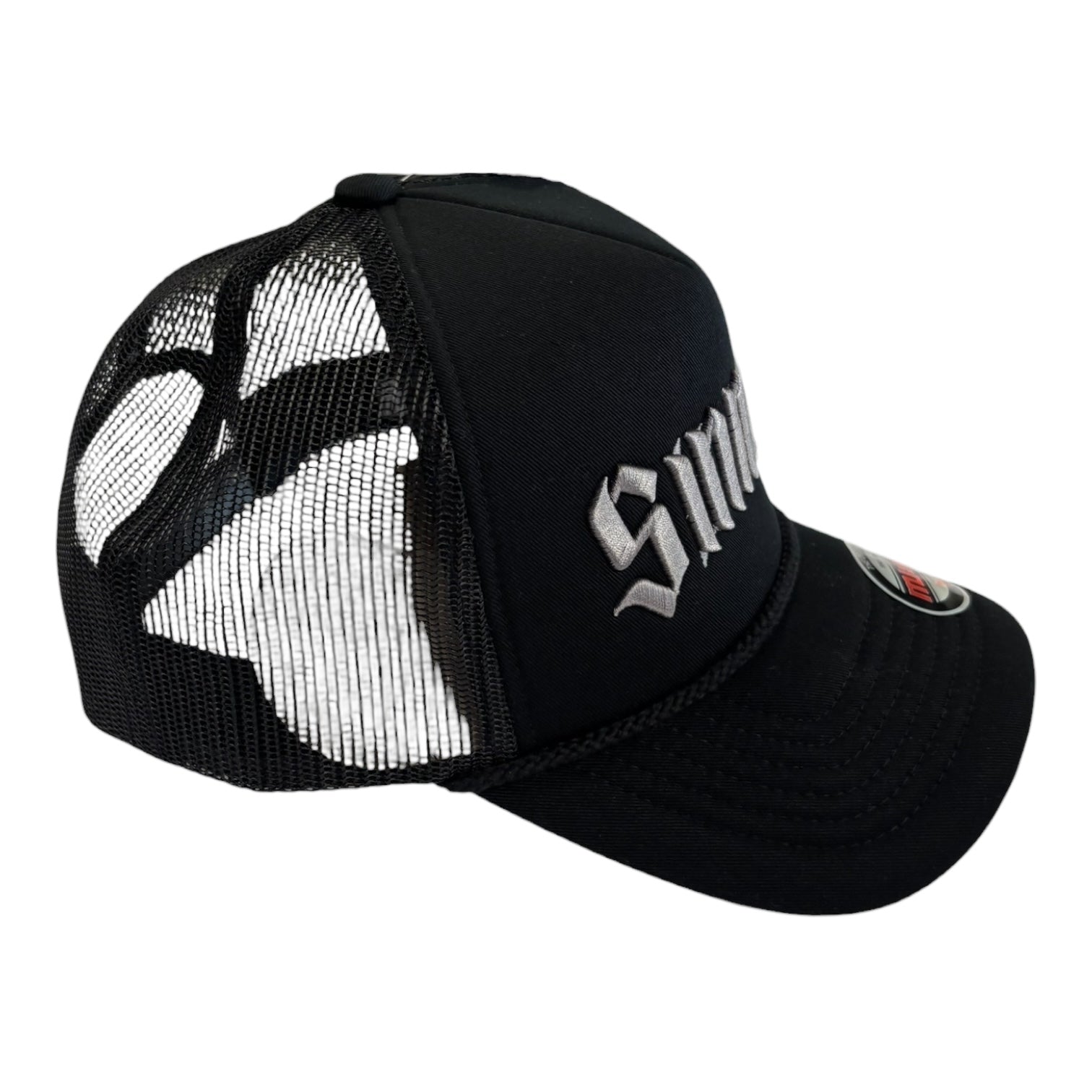 Black mesh cap with 'SINNER' branding on a white background