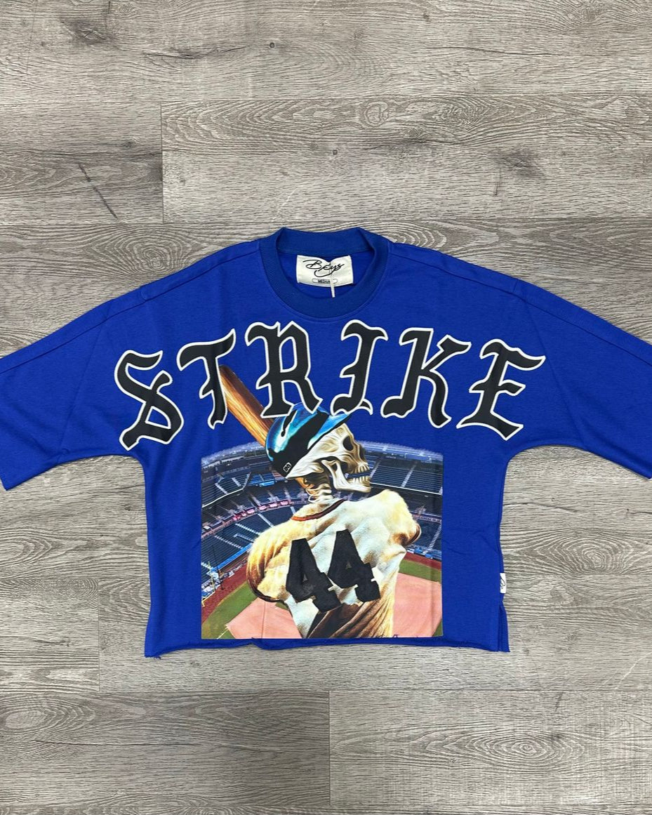 bkys strike french terry crop tee in royal blue