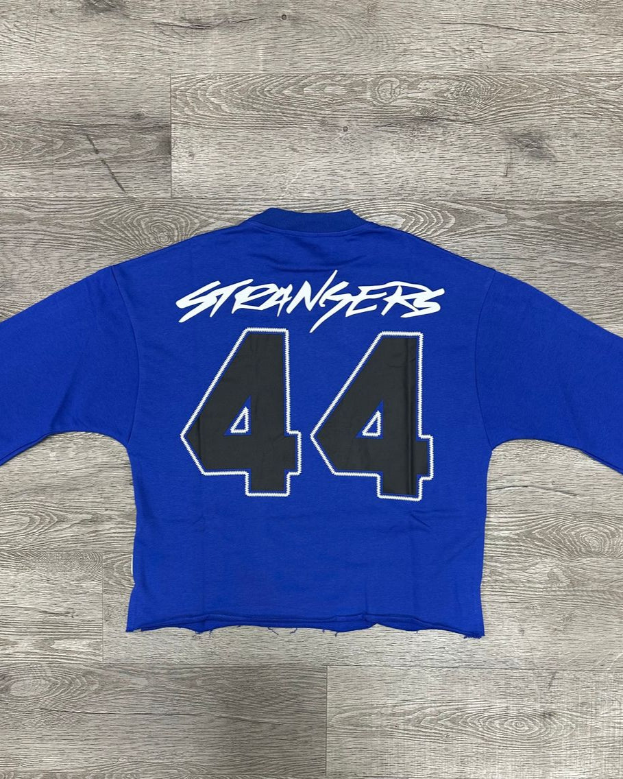 bkys strike french terry crop tee in royal blue