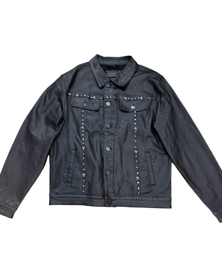 Black jacket with studded details on a white background