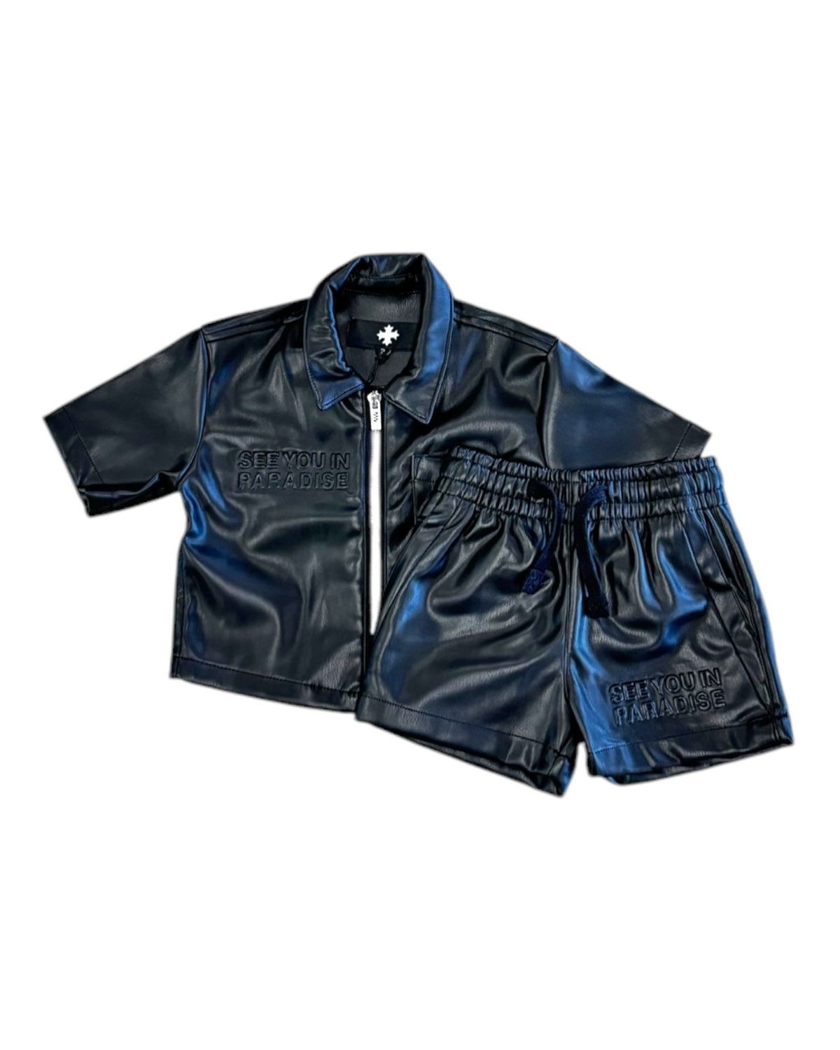 Jordan Craig toddlers see you in paradise PU leather set in black