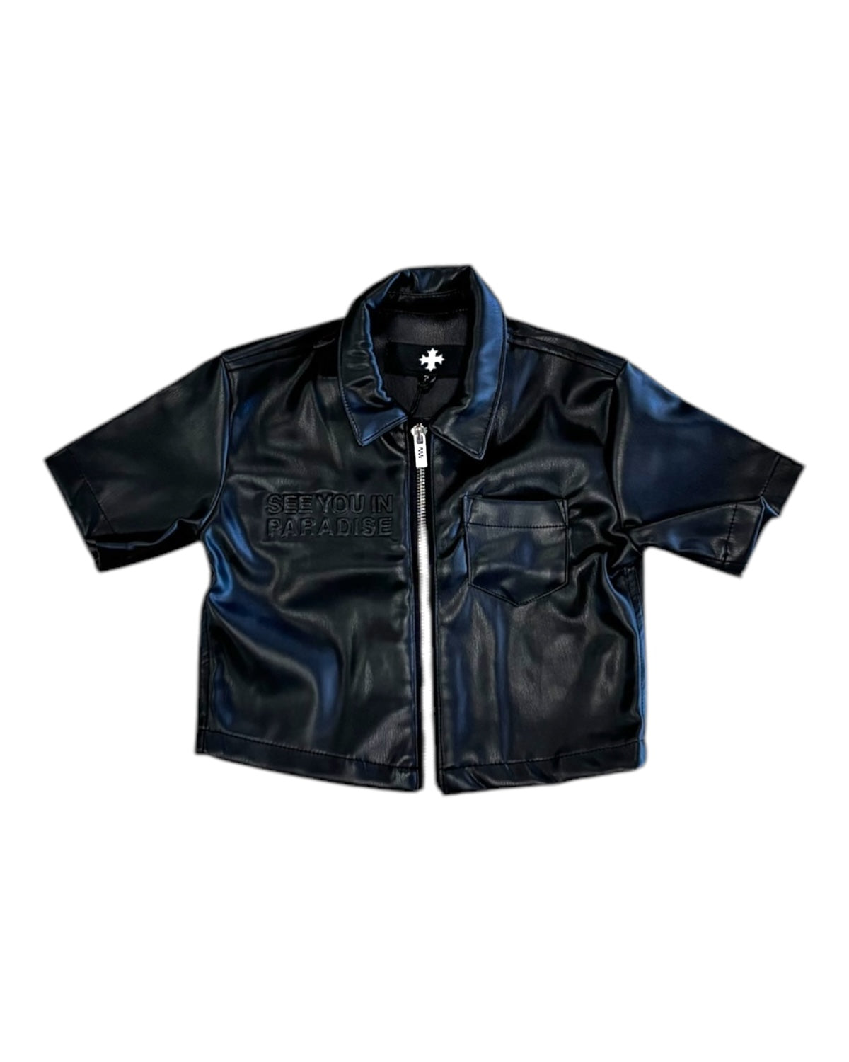 jordan Craig toddlers see you in paradise PU leather shirt in black