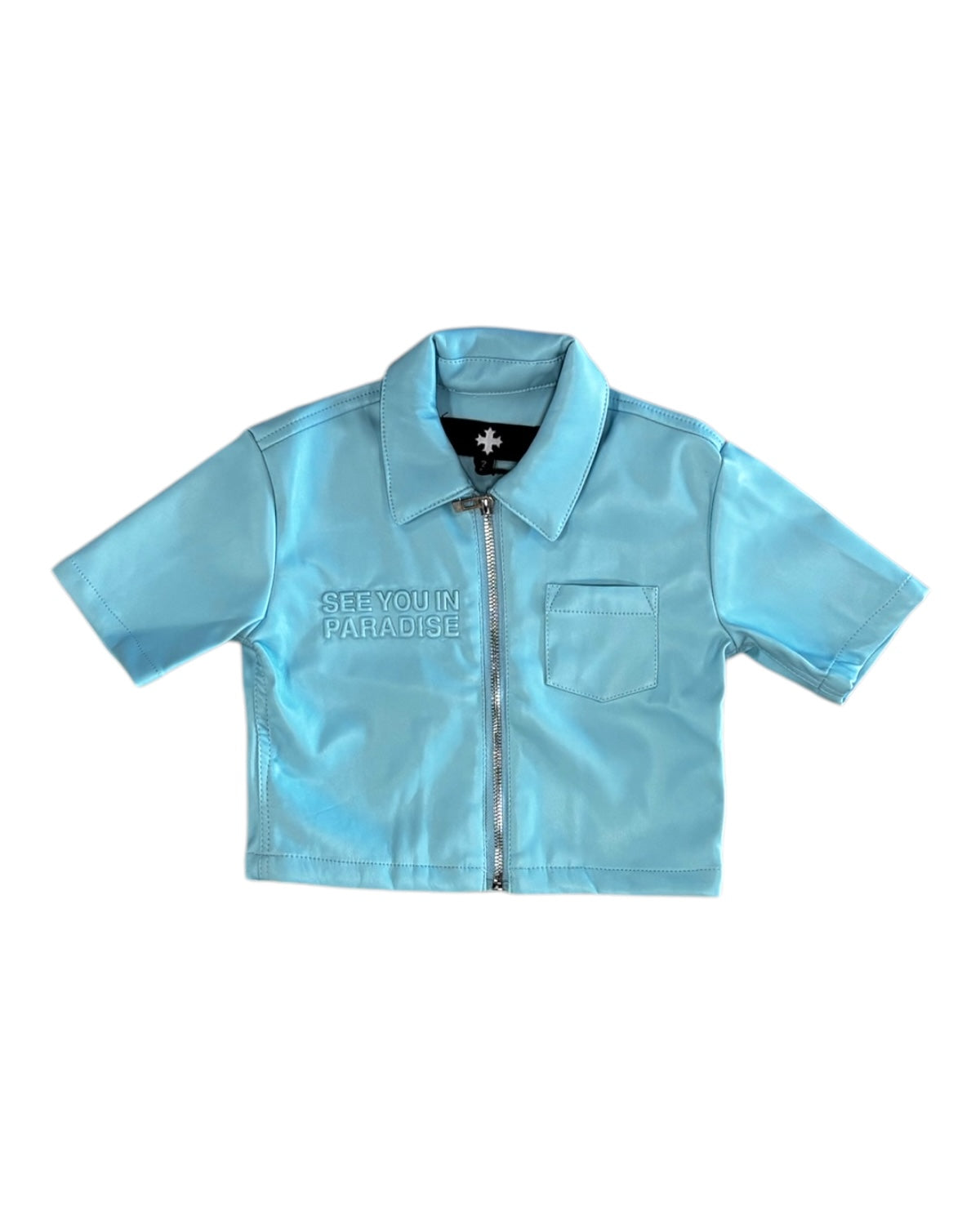 Jordan Craig toddlers see you in paradise PU leather shirt in sky blue