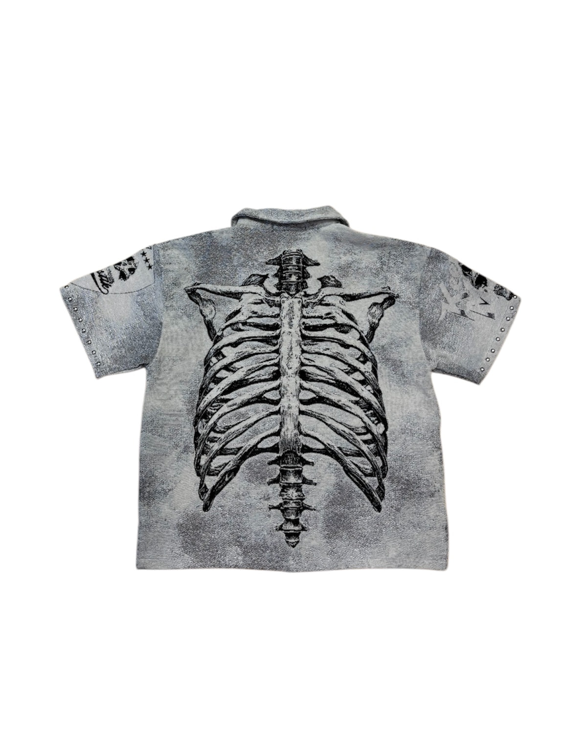 Skull & Bone Tapestry Rhinestone Shirt In Light Gray Color