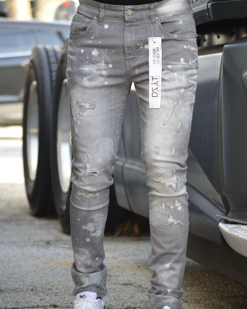 Dzstar Slim Fit Paint Drip Jean In grey color