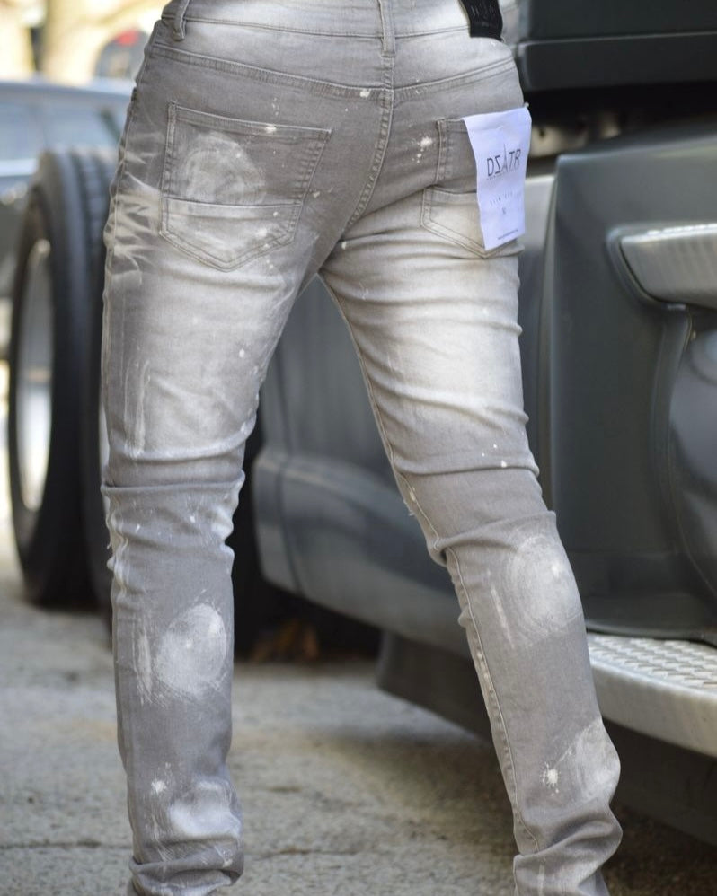 Dzstar Slim Fit Paint Drip Jean In gray color