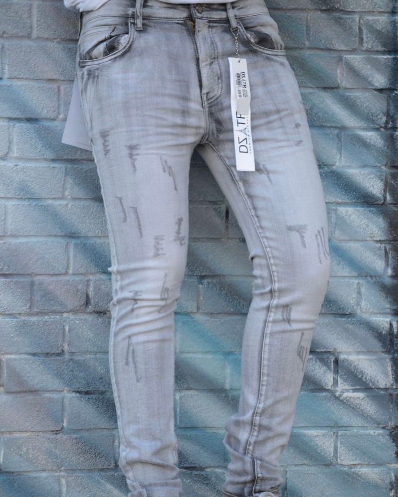 Dzstar Stitched Rip Super Stretch Jeans In grey