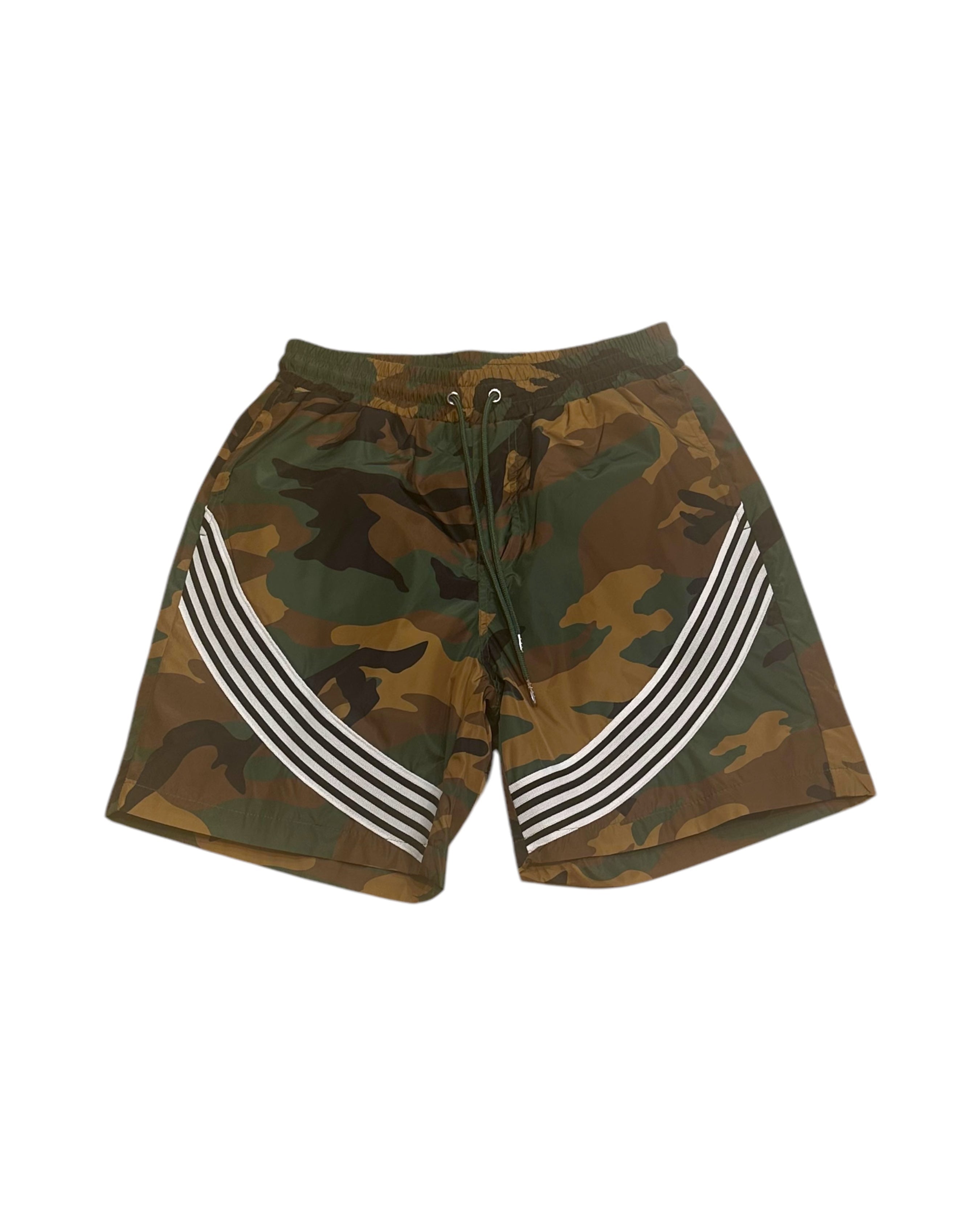 Kindred striped nylon shorts in camo