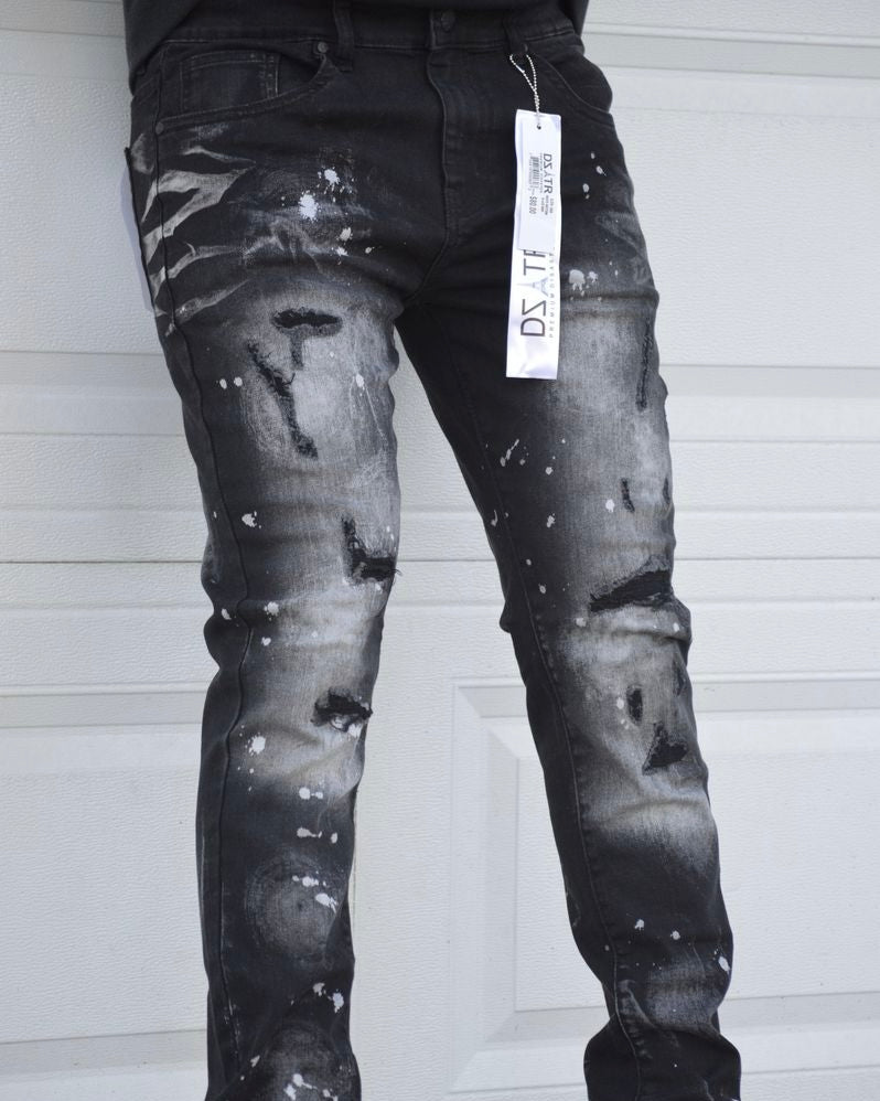 Super Stretch Paint Drip Jeans In Black Color