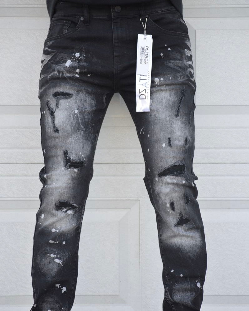 Super Stretch Paint Drip Jeans In Black Color