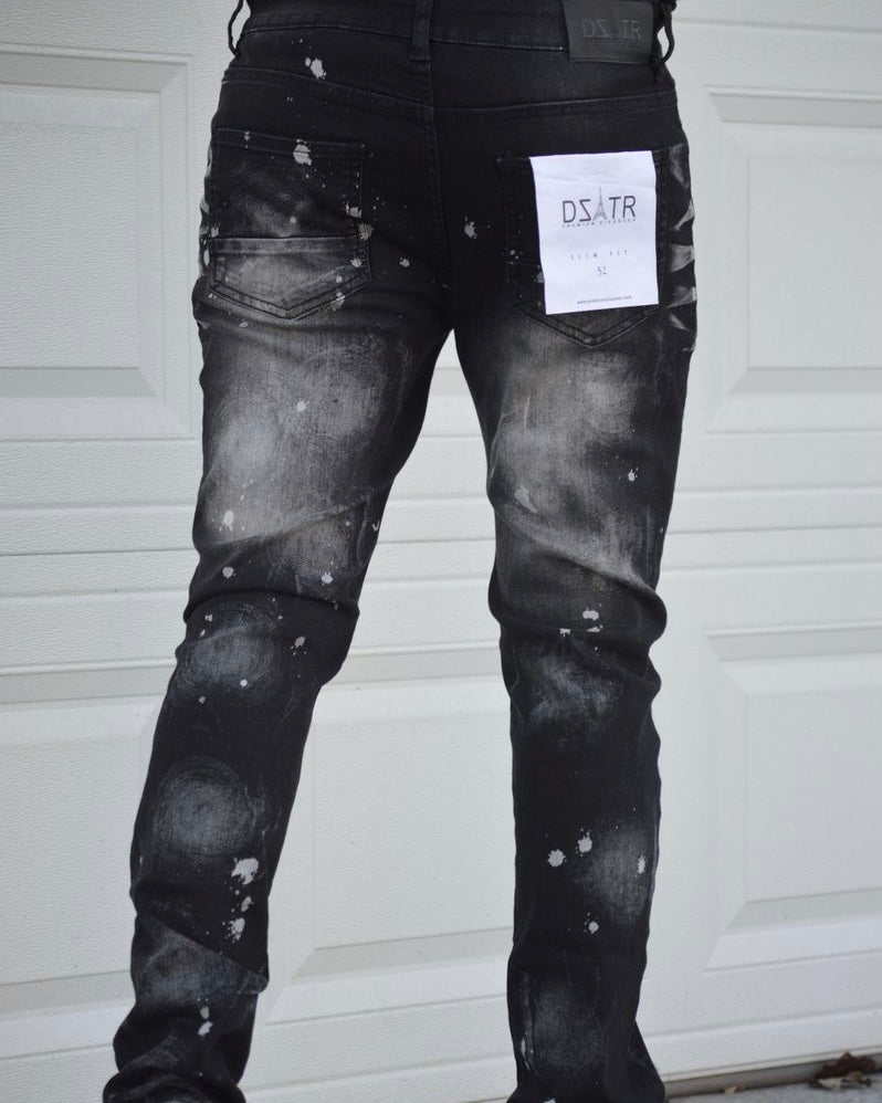 Super Stretch Paint Drip Jeans In Black Color