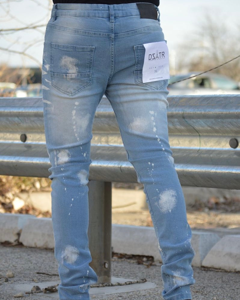 Super Stretch Paint Drip Jeans In Blue Color