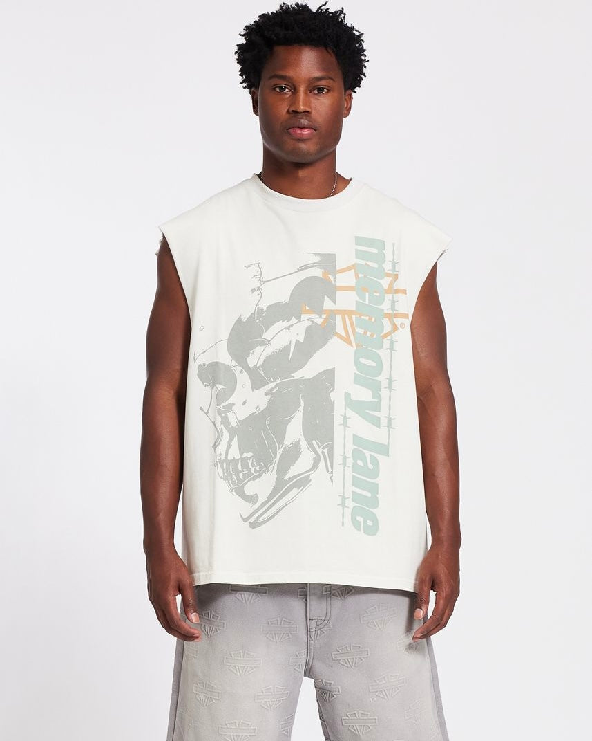 Memory lane T3 blitz sleeveless tee in off-white