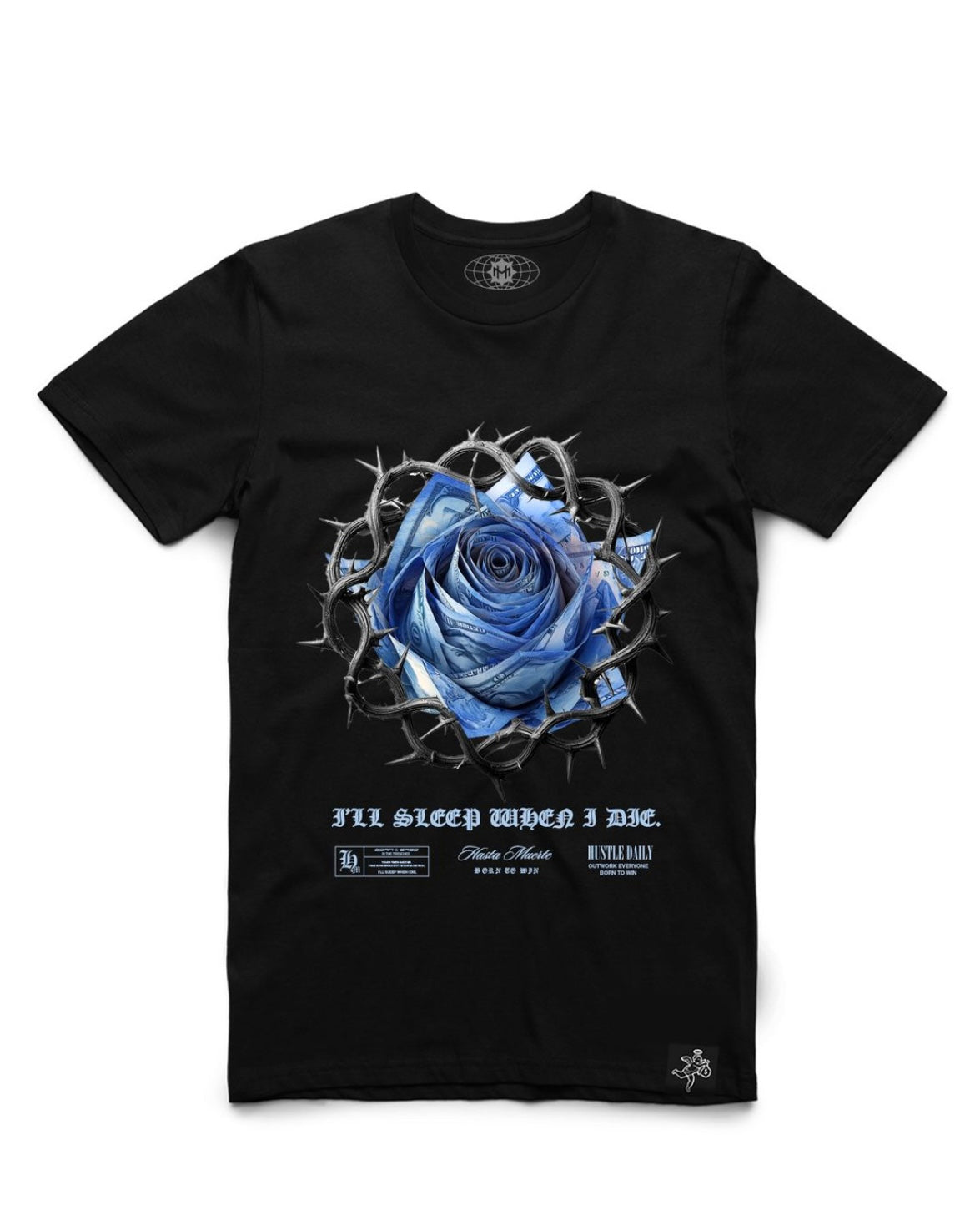 Hustle daily thorn circle rose tee in black
