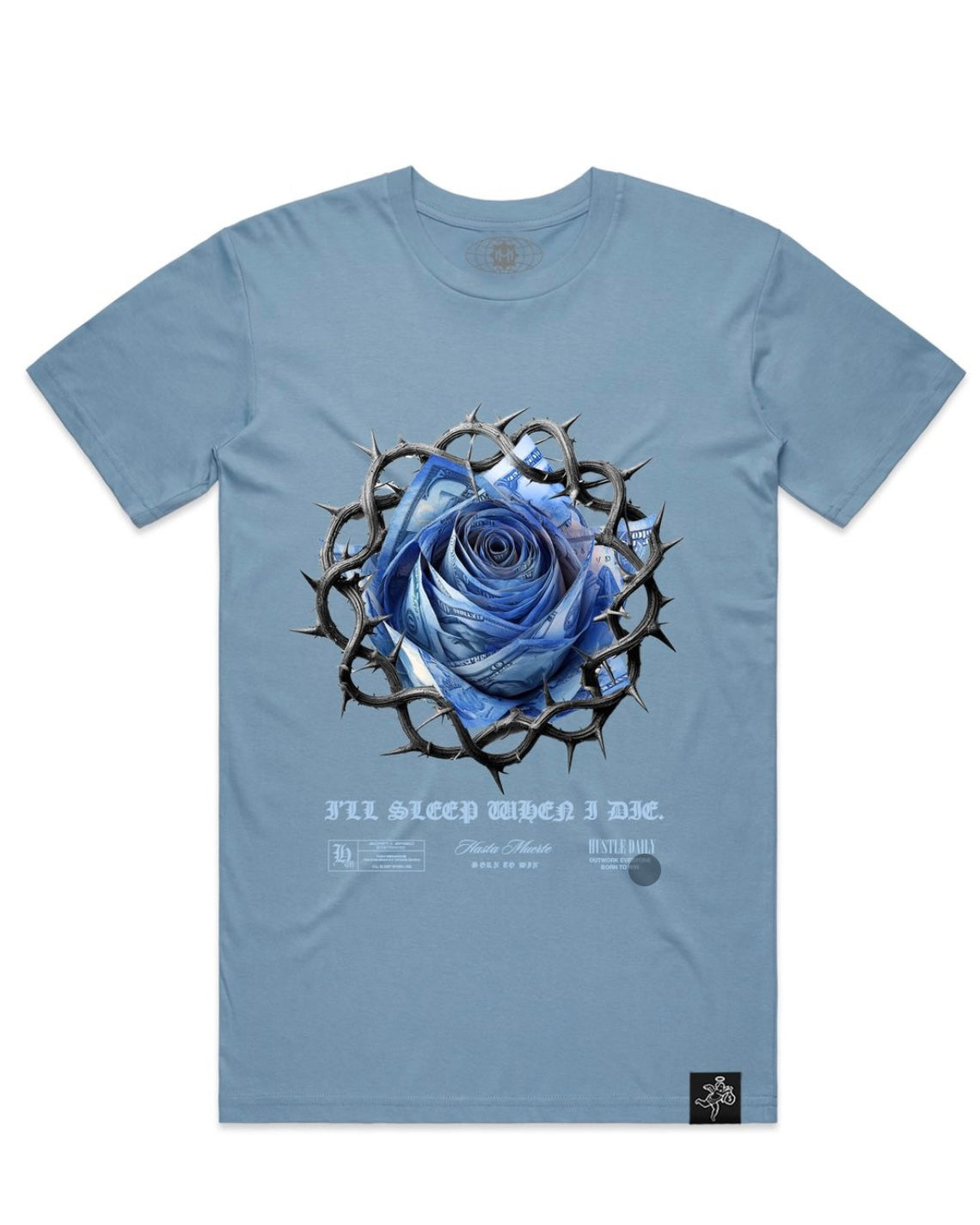 Hustle daily thorns circle rose tee in carolina blue