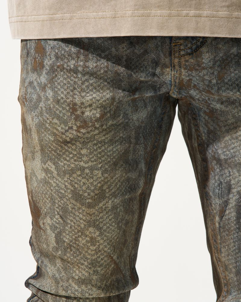 Close-up of patterned pants on a plain background