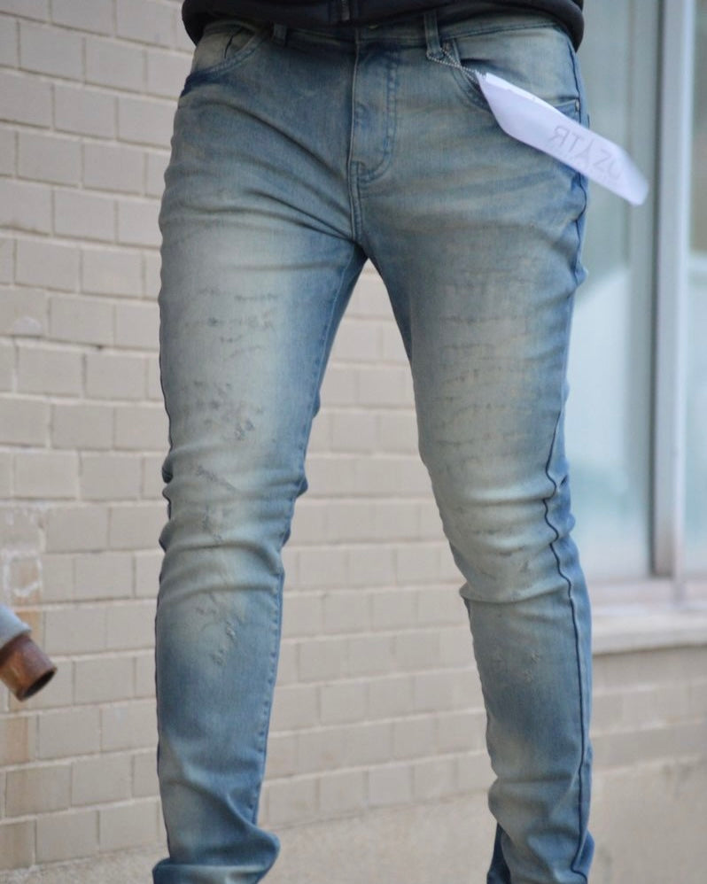 Vintage cat scratch slim jeans in light vintage color