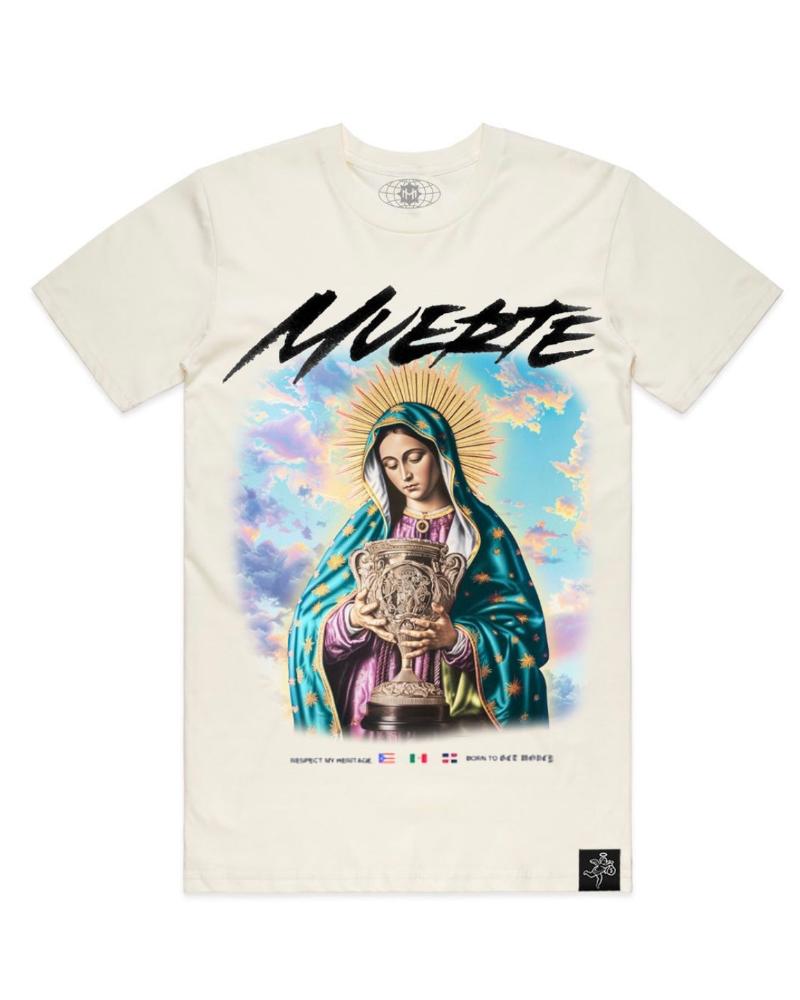 Hustle Daily Virgin Mary trophy tee in white