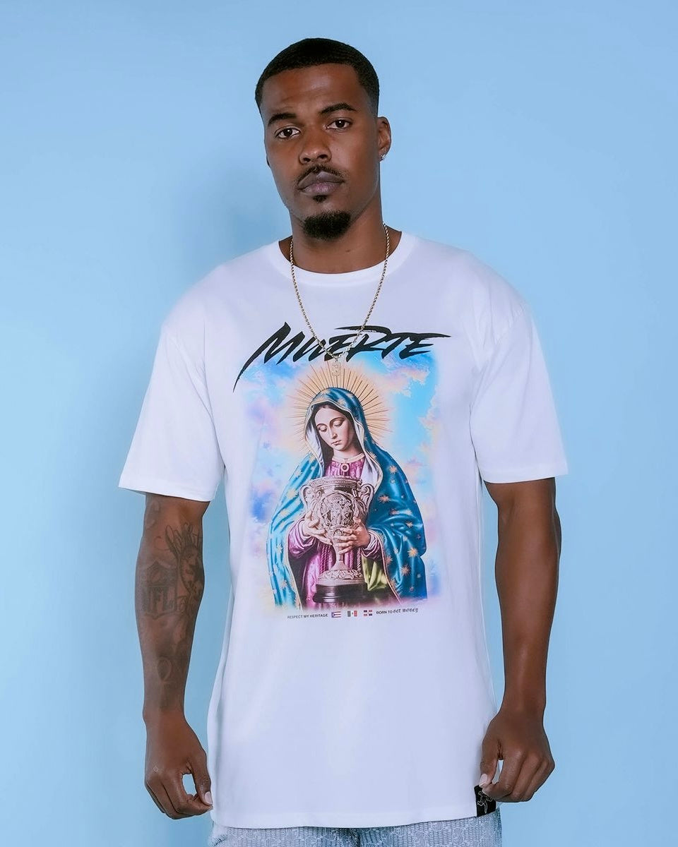 Hustle daily Virgin Mary trophy tee in white