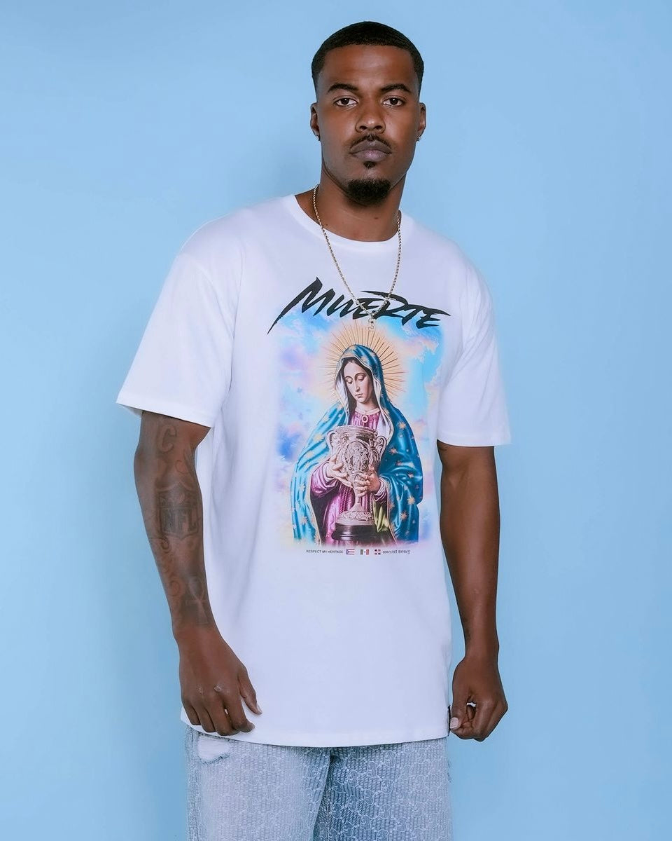 Hustle daily Virgin Mary trophy tee in white