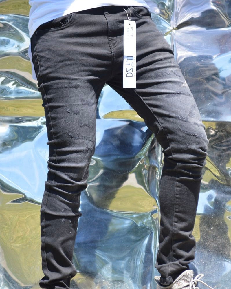 Whiskers Ripped Slim Jeans in black color