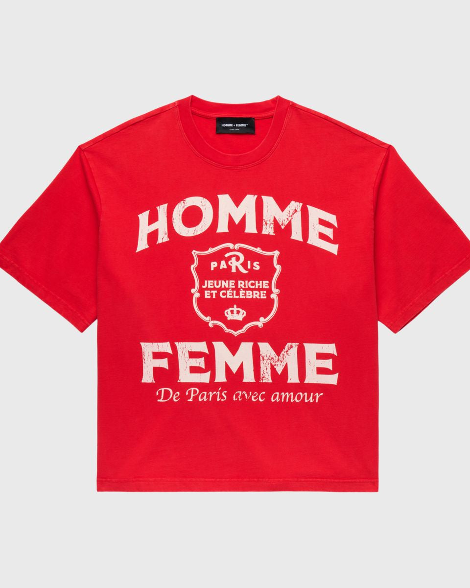 homme femme amour crop tee in red