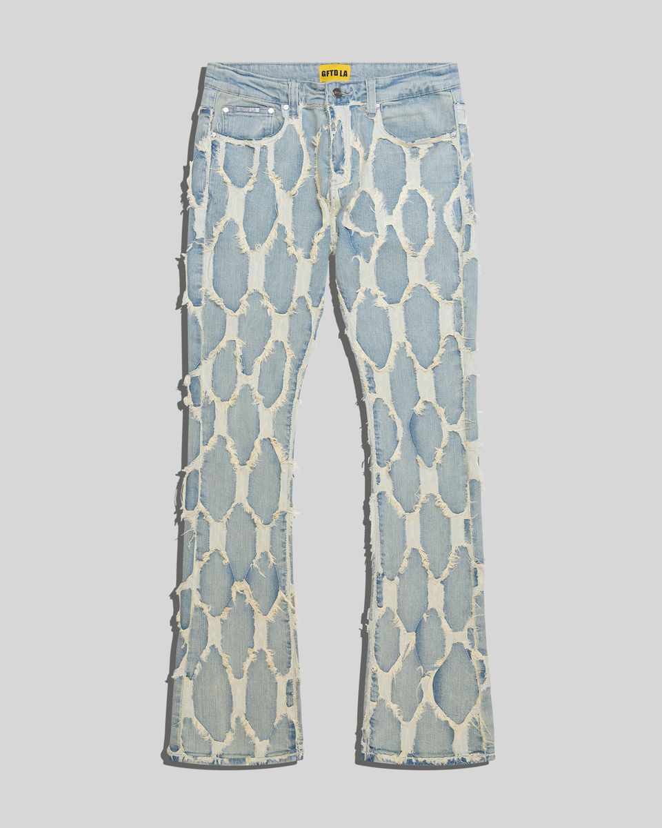 gftd la anderson flare jeans in medium ice blue