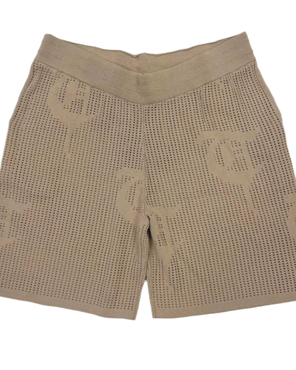 bahr knitted shorts in khaki by trnchs