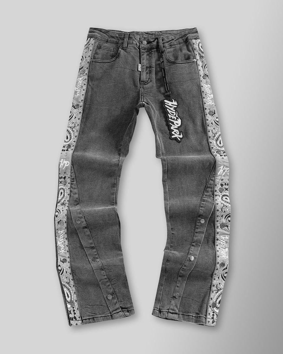 hyde park bandana breakaway baggy jeans in grey