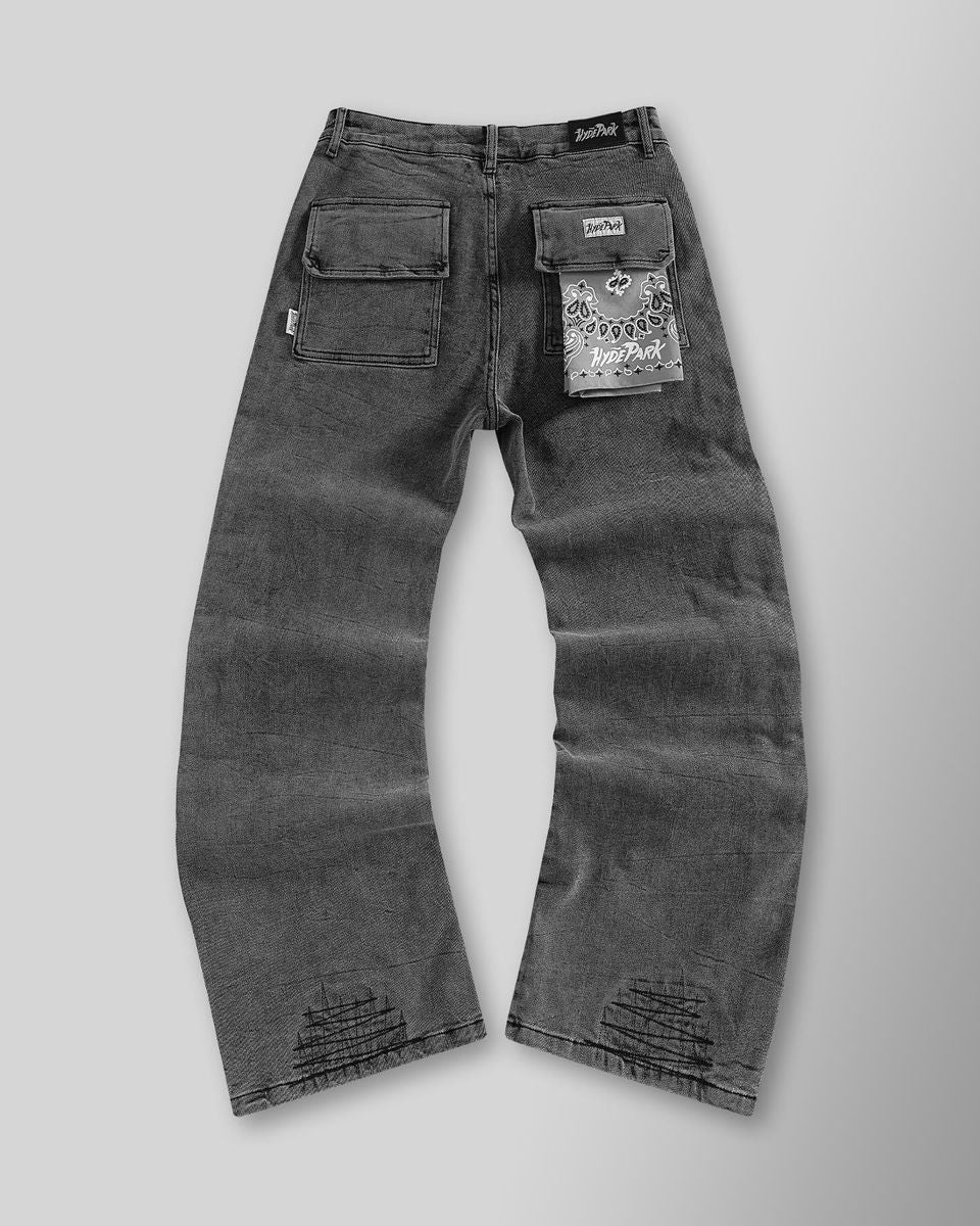 hyde park bandana breakaway baggy jeans in grey