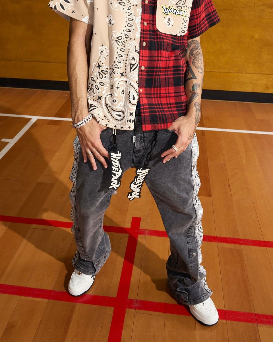 hyde park bandana breakaway baggy jeans in grey