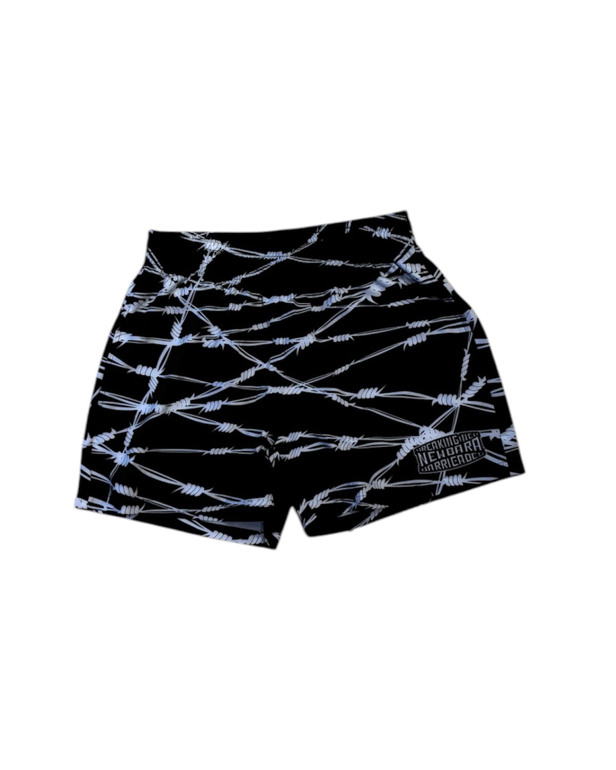 new bara barbed wire nylon shorts in black.