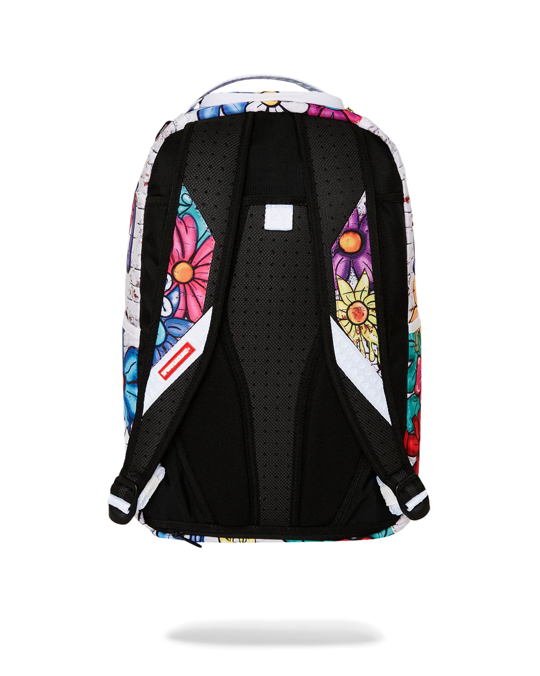Backpack with colorful floral patterns on a white background