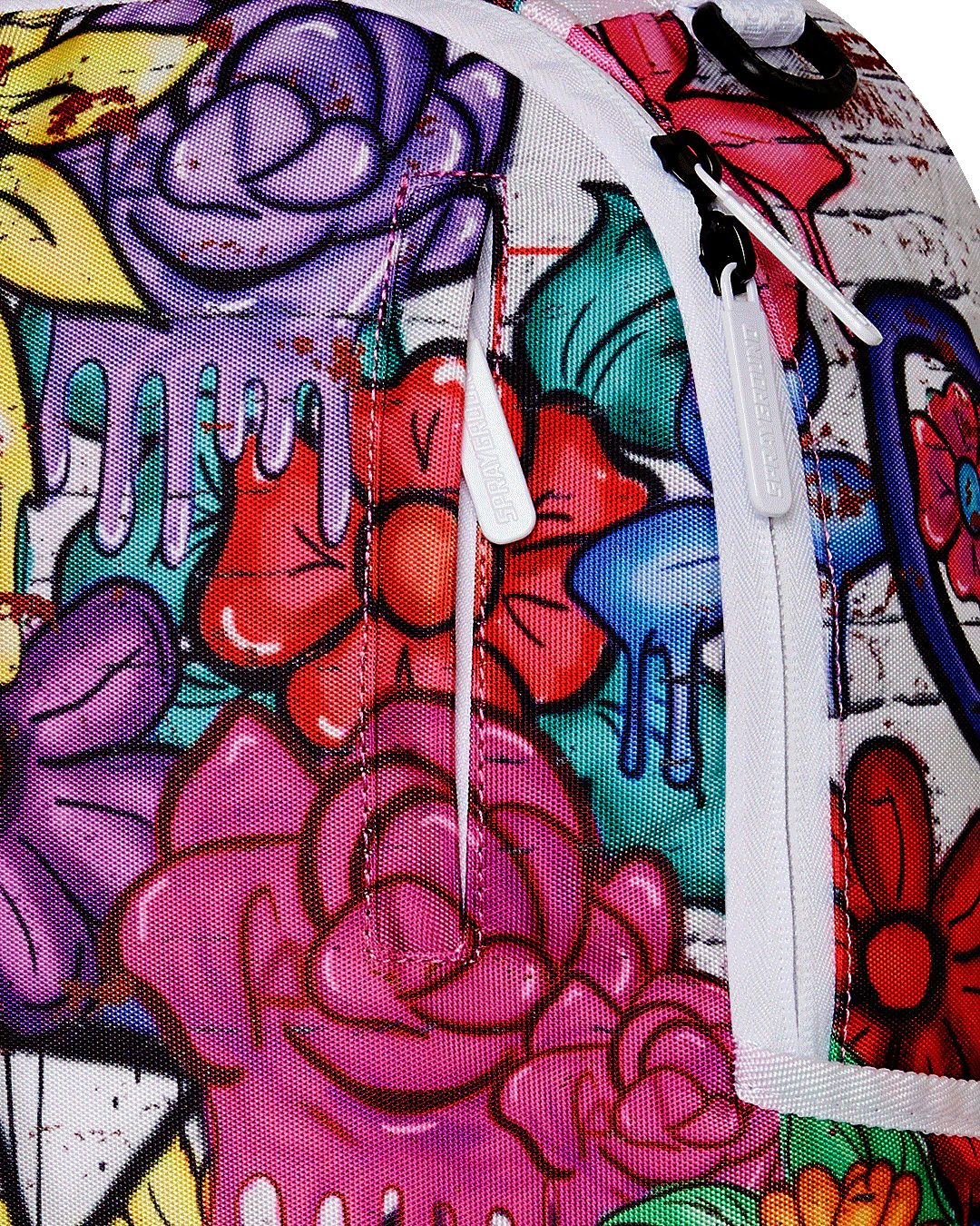 Colorful floral patterned bag with a white zipper